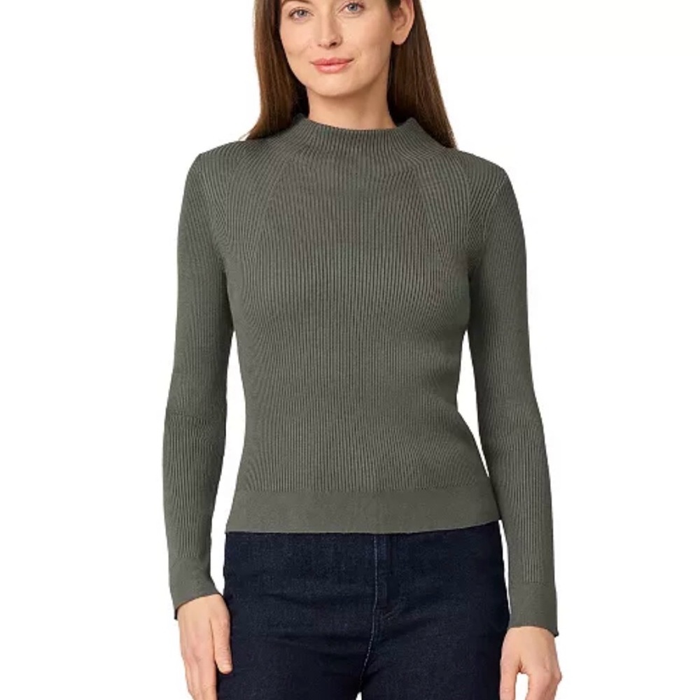 Melissa Paige Dry Oregano Mock-Neck Rib-Knit Sweater